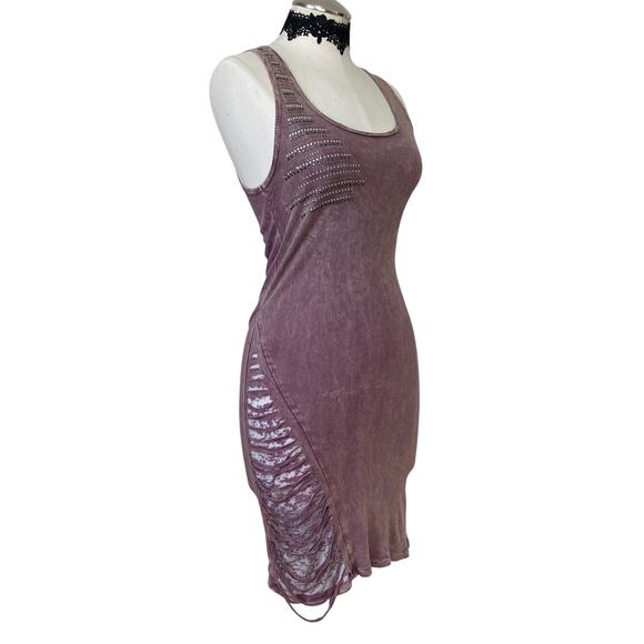 T Party VTG Y2K 90s Purple Distressed Body Con Tank Dress - Picture 6 of 11